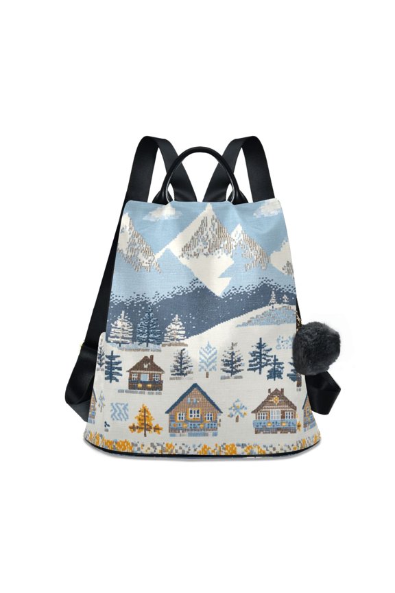 Women's Travel Backpack Purse Anti-theft Hidden Pockets Casual Shoulder Bag, Winter Village Serenity