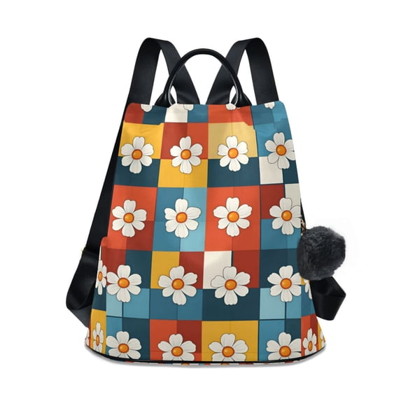 FORMRS Women's Travel Backpack Purse Anti-Theft Hidden Pockets Casual Shoulder Bag, Yellow Checkered Daisy