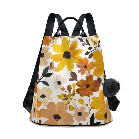 FORMRS Women's Travel Backpack Purse Anti-Theft Hidden Pockets Casual Shoulder Bag, Yellow Flowers