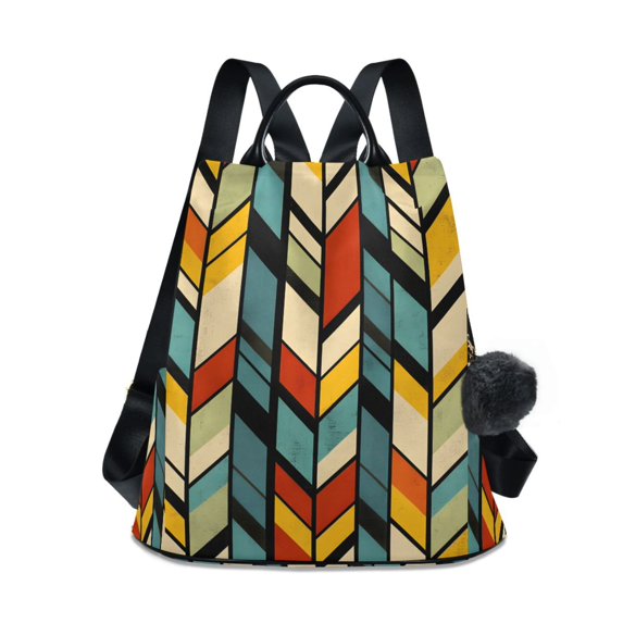 FORMRS Women's Travel Backpack Purse Anti-Theft Hidden Pockets Casual Shoulder Bag, Yellow Geometric