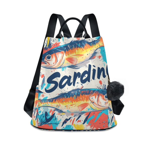 FORMRS Women's Travel Backpack Purse Anti-Theft Hidden Pockets Casual Shoulder Bag, Yellow Sardines Pattern