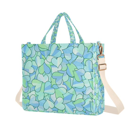 FORMRS Womens Corduroy Tote Bag Crossbody Shoulder Purse Handbag with Detachable Strap, Abstract Hearts Pattern