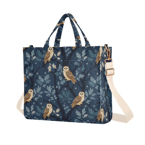 FORMRS Womens Corduroy Tote Bag Crossbody Shoulder Purse Handbag with Detachable Strap, Blue Cartoon Owl Pattern