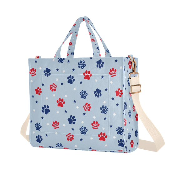 FORMRS Womens Corduroy Tote Bag Crossbody Shoulder Purse Handbag with Detachable Strap, Blue Cartoon Paw Pattern