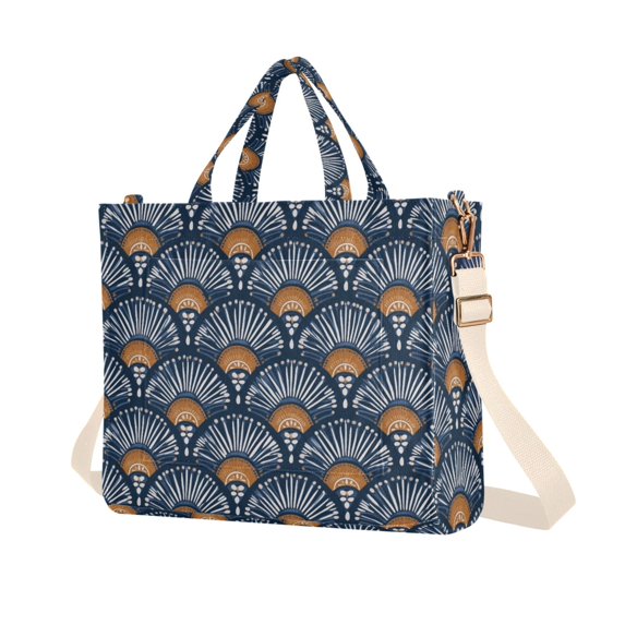 FORMRS Womens Corduroy Tote Bag Crossbody Shoulder Purse Handbag with Detachable Strap, Blue Elegant Geometric