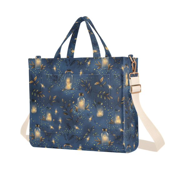 FORMRS Womens Corduroy Tote Bag Crossbody Shoulder Purse Handbag with Detachable Strap, Blue Firefly Pattern