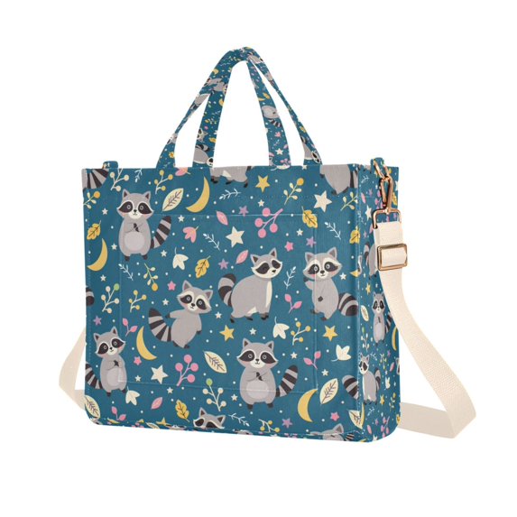 FORMRS Womens Corduroy Tote Bag Crossbody Shoulder Purse Handbag with Detachable Strap, Blue Raccoon Star Pattern