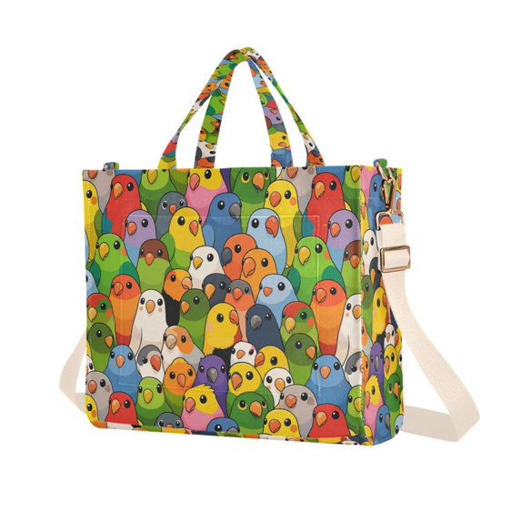 FORMRS Womens Corduroy Tote Bag Crossbody Shoulder Purse Handbag with Detachable Strap, Cartoon Birds Pattern