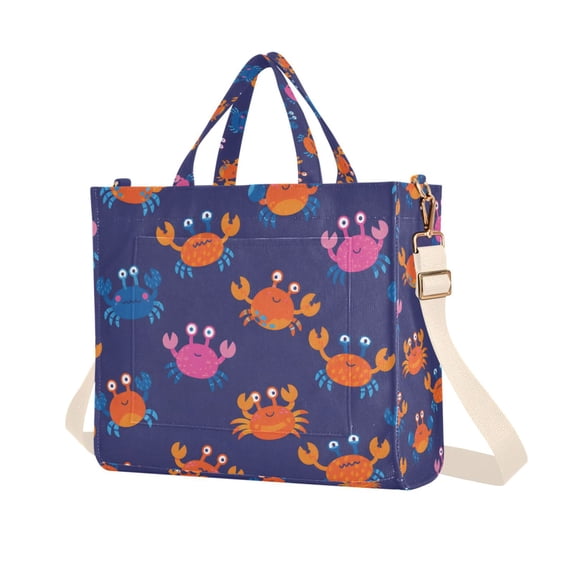 FORMRS Womens Corduroy Tote Bag Crossbody Shoulder Purse Handbag with Detachable Strap, Cartoon Crabs Pattern