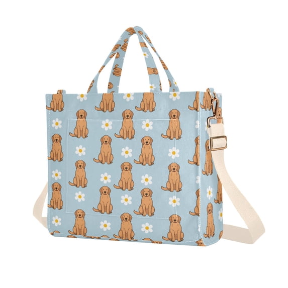 FORMRS Womens Corduroy Tote Bag Crossbody Shoulder Purse Handbag with Detachable Strap, Cartoon Floral Dog Pattern