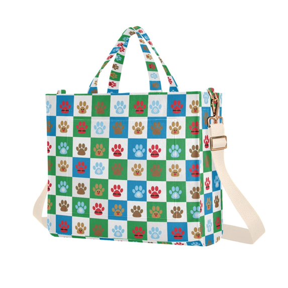 FORMRS Womens Corduroy Tote Bag Crossbody Shoulder Purse Handbag with Detachable Strap, Christmas Dog Paws Pattern