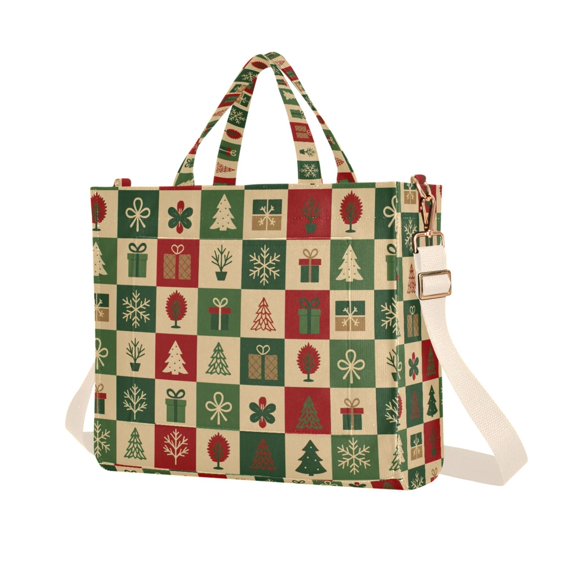 FORMRS Womens Corduroy Tote Bag Crossbody Shoulder Purse Handbag with Detachable Strap, Christmas Plaid Pattern