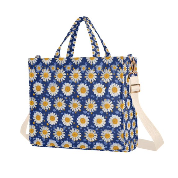 FORMRS Womens Corduroy Tote Bag Crossbody Shoulder Purse Handbag with Detachable Strap, Elegant Daisy Pattern