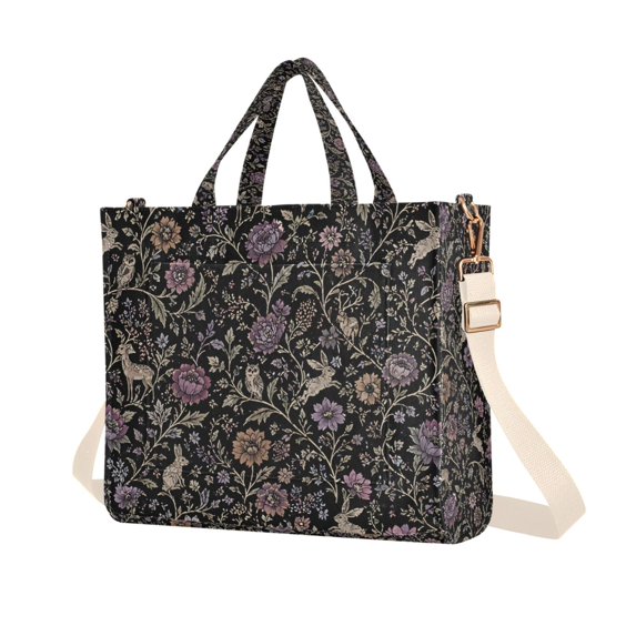 FORMRS Womens Corduroy Tote Bag Crossbody Shoulder Purse Handbag with Detachable Strap, Floral Forest Pattern