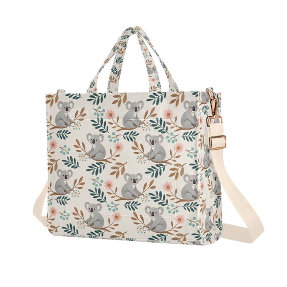 FORMRS Womens Corduroy Tote Bag Crossbody Shoulder Purse Handbag with Detachable Strap, Floral Koala Pattern