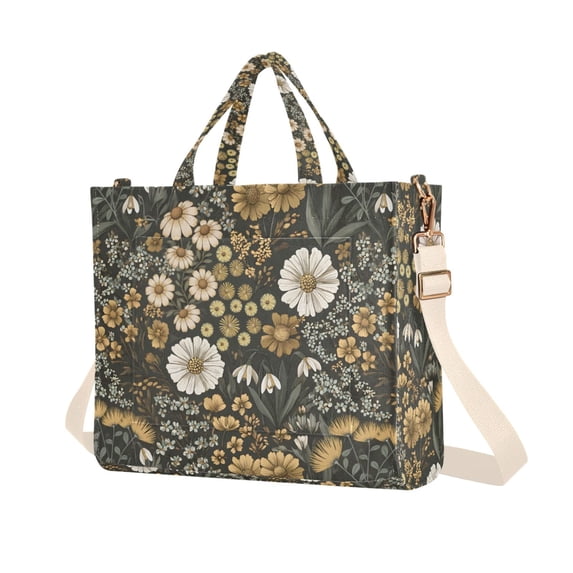FORMRS Womens Corduroy Tote Bag Crossbody Shoulder Purse Handbag with Detachable Strap, Floral Wilderness Pattern