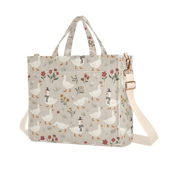 FORMRS Womens Corduroy Tote Bag Crossbody Shoulder Purse Handbag with Detachable Strap, Gray Cartoon Goose Pattern