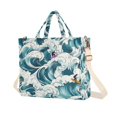 thumbnail image 1 of FORMRS Womens Corduroy Tote Bag Crossbody Shoulder Purse Handbag with Detachable Strap, Green Ocean Waves Pattern, 1 of 7