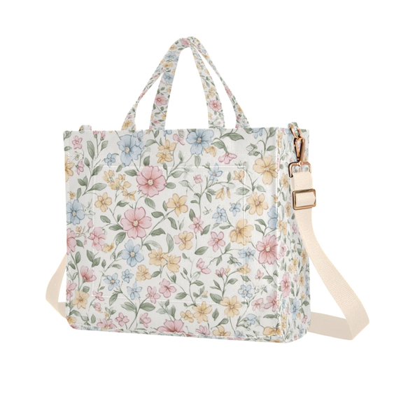 FORMRS Womens Corduroy Tote Bag Crossbody Shoulder Purse Handbag with Detachable Strap, Pastel Floral Pattern