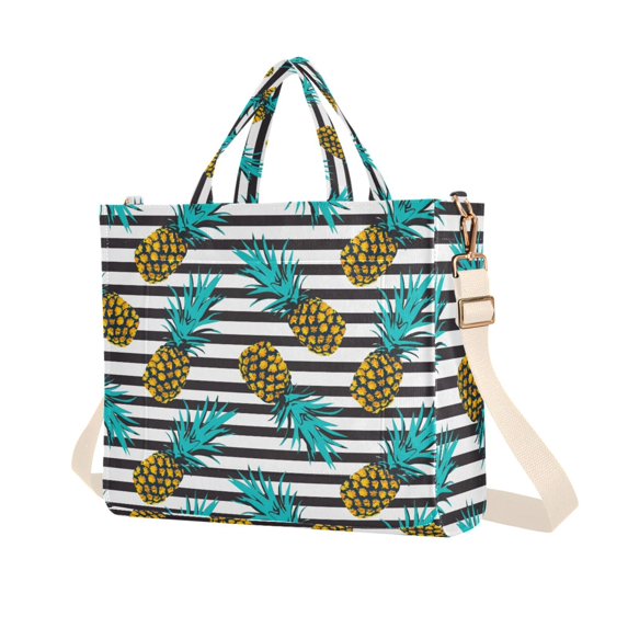 FORMRS Womens Corduroy Tote Bag Crossbody Shoulder Purse Handbag with Detachable Strap, Pineapple Stripes Pattern