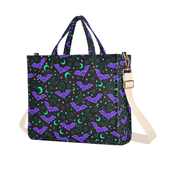 FORMRS Womens Corduroy Tote Bag Crossbody Shoulder Purse Handbag with Detachable Strap, Purple Cartoon Bats Pattern