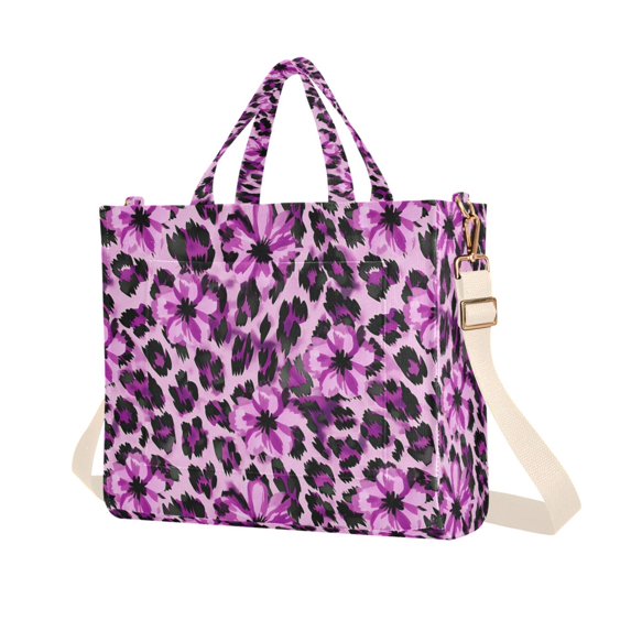 FORMRS Womens Corduroy Tote Bag Crossbody Shoulder Purse Handbag with Detachable Strap, Purple Floral Leopard Pattern