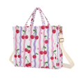 thumbnail image 1 of FORMRS Womens Corduroy Tote Bag Crossbody Shoulder Purse Handbag with Detachable Strap, Purple Stripe Cherry Pattern, 1 of 7