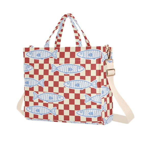 FORMRS Womens Corduroy Tote Bag Crossbody Shoulder Purse Handbag with Detachable Strap, Sardine Plaid Pattern