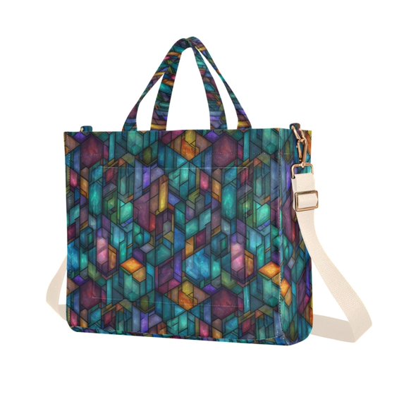 FORMRS Womens Corduroy Tote Bag Crossbody Shoulder Purse Handbag with Detachable Strap, Stained Glass Pattern