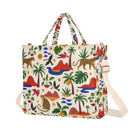 FORMRS Womens Corduroy Tote Bag Crossbody Shoulder Purse Handbag with Detachable Strap, Tropical Landscape Pattern