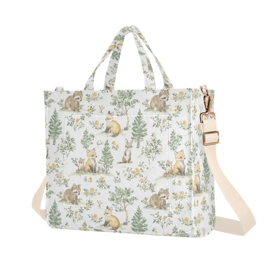 FORMRS Womens Corduroy Tote Bag Crossbody Shoulder Purse Handbag with Detachable Strap, Watercolor Forest Pattern