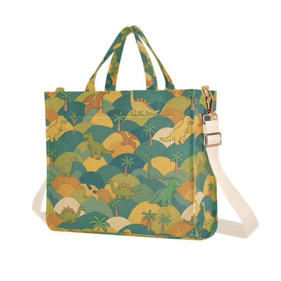 FORMRS Womens Corduroy Tote Bag Crossbody Shoulder Purse Handbag with Detachable Strap, Whimsical Dinosaur Pattern