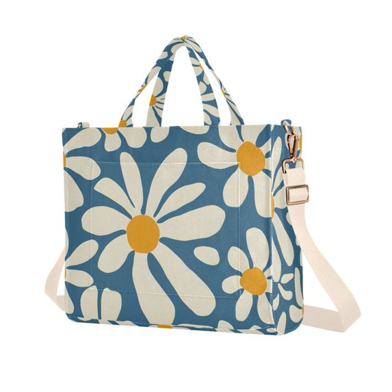 FORMRS Womens Corduroy Tote Bag Crossbody Shoulder Purse Handbag with Detachable Strap, Whimsy Daisy Pattern
