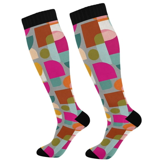FORMRS Womens Knee High Socks Casual Long Thick Travel Daily Wear, 1 Pair, Abstract Geometric Pattern