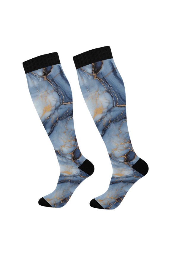 Womens Knee High Socks Casual Long Thick Travel Daily Wear, 1 Pair, Abstract Marble Pattern