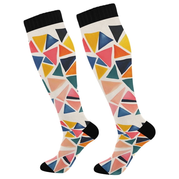 FORMRS Womens Knee High Socks Casual Long Thick Travel Daily Wear, 1 Pair, Abstract Triangles