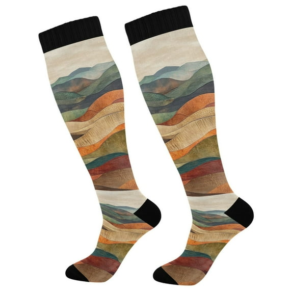 FORMRS Womens Knee High Socks Casual Long Thick Travel Daily Wear, 1 Pair, Abstract Wavy Landscape