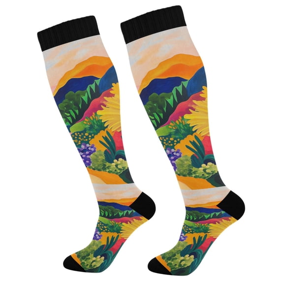 FORMRS Womens Knee High Socks Casual Long Thick Travel Daily Wear, 1 Pair, Art Path
