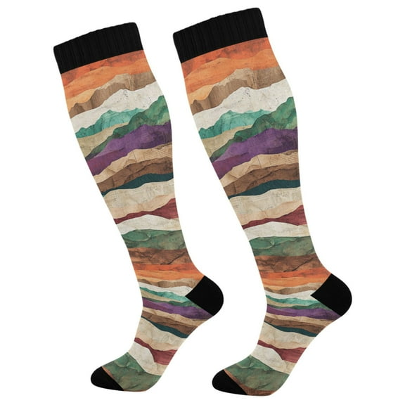 FORMRS Womens Knee High Socks Casual Long Thick Travel Daily Wear, 1 Pair, Artistic Desert Waves