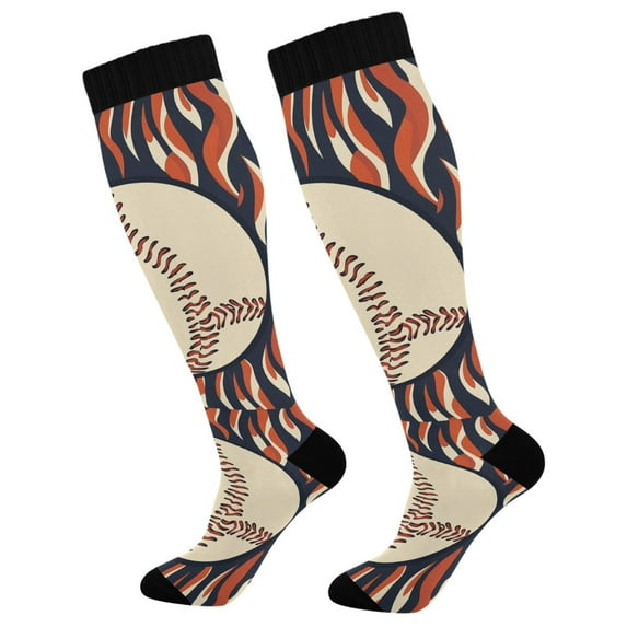 FORMRS Womens Knee High Socks Casual Long Thick Travel Daily Wear, 1 Pair, Baseball Pattern