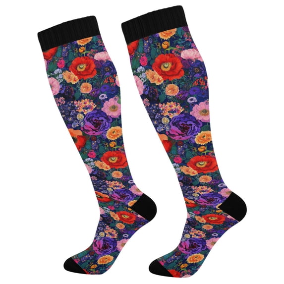 FORMRS Womens Knee High Socks Casual Long Thick Travel Daily Wear, 1 Pair, Beautiful Floral Pattern