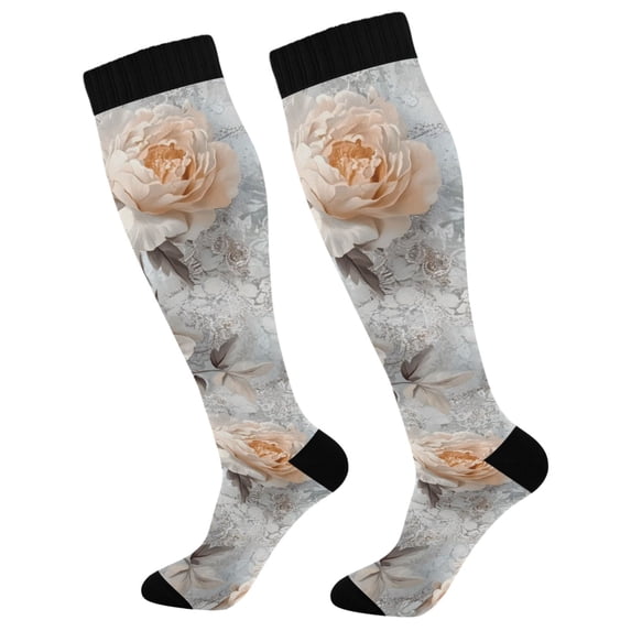 FORMRS Womens Knee High Socks Casual Long Thick Travel Daily Wear, 1 Pair, Beautiful Floral