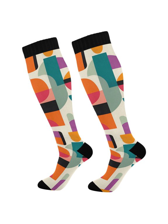 Womens Knee High Socks Casual Long Thick Travel Daily Wear, 1 Pair, Beige Abstract