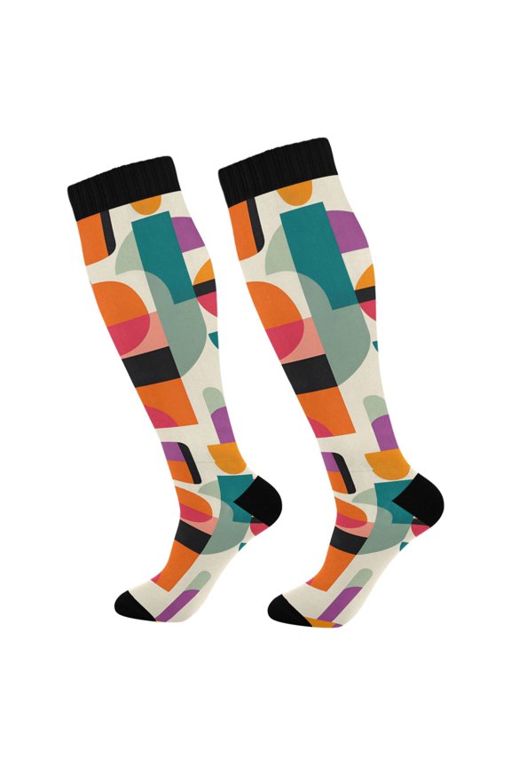 Womens Knee High Socks Casual Long Thick Travel Daily Wear, 1 Pair, Beige Abstract