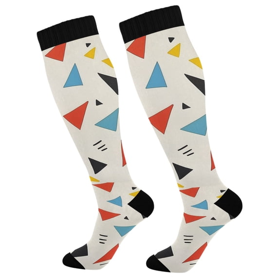 FORMRS Womens Knee High Socks Casual Long Thick Travel Daily Wear, 1 Pair, Beige Triangles
