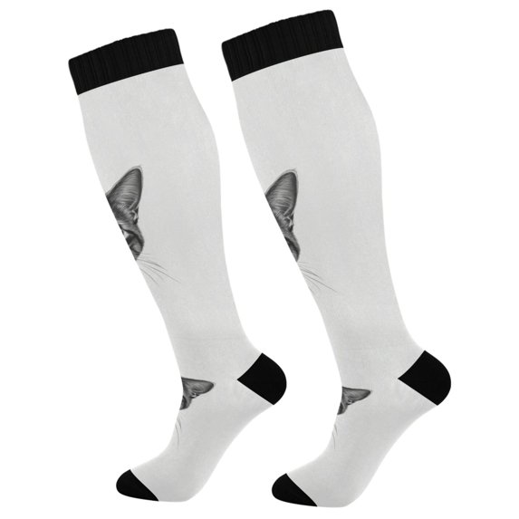 FORMRS Womens Knee High Socks Casual Long Thick Travel Daily Wear, 1 Pair, Black Cute Cat