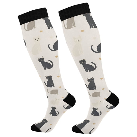 FORMRS Womens Knee High Socks Casual Long Thick Travel Daily Wear, 1 Pair, Black Cute Cats