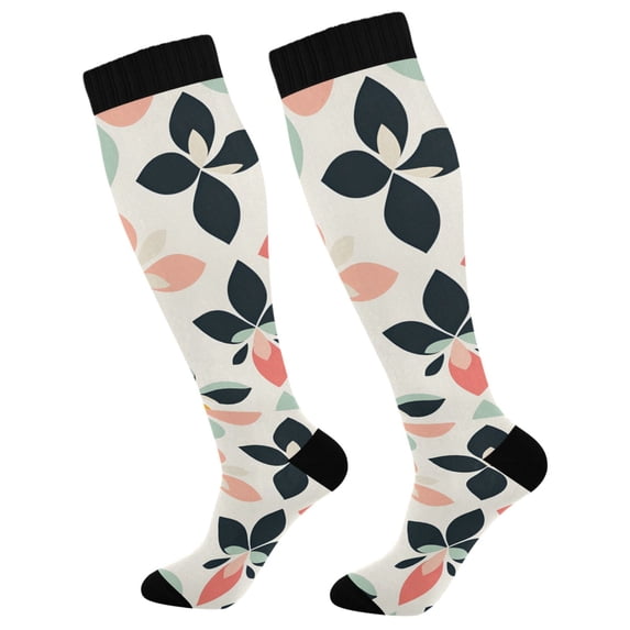 FORMRS Womens Knee High Socks Casual Long Thick Travel Daily Wear, 1 Pair, Black Retro Flower