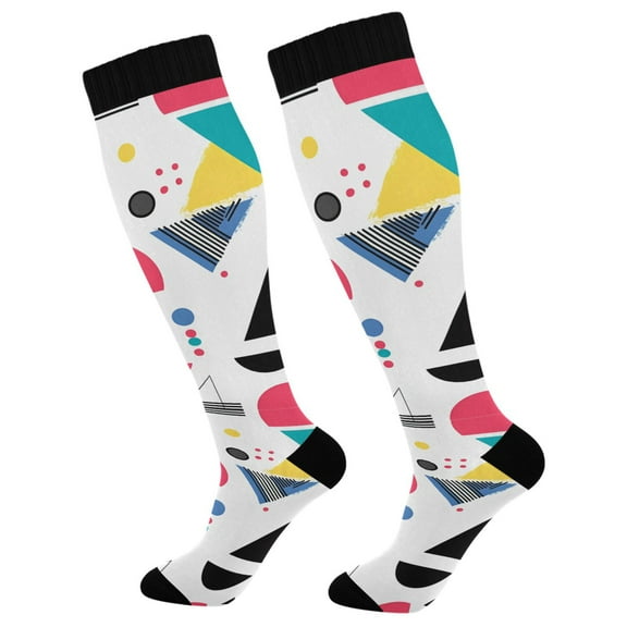 FORMRS Womens Knee High Socks Casual Long Thick Travel Daily Wear, 1 Pair, Black Retro Pattern