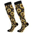 thumbnail image 1 of FORMRS Womens Knee High Socks Casual Long Thick Travel Daily Wear, 1 Pair, Black Sunflower Pattern, 1 of 6